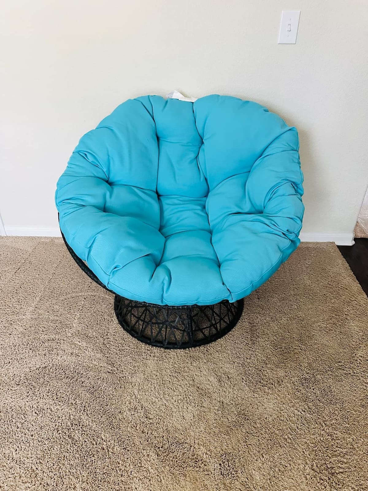 OSP Home Furnishings Wicker Papasan Chair with 360-Degree Swivel, Grey Frame with Grey Cushion customer photo 1