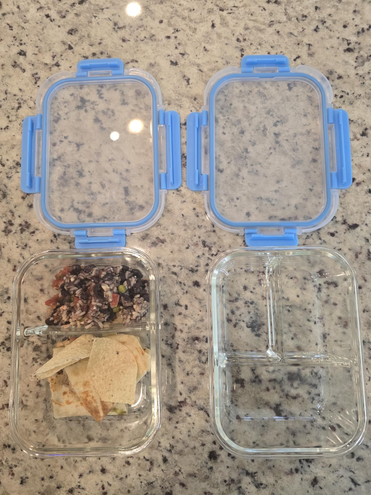 FIT Strong & Healthy Glass Meal Prep Containers, 2 & 3 Compartments - Portion Control, Lunch Container Set, Food Storage, Airtight Lids, Oven & Freezer Safe, Leak-Proof Bento Box, 32 oz, Blue, 4 Pack customer photo 1
