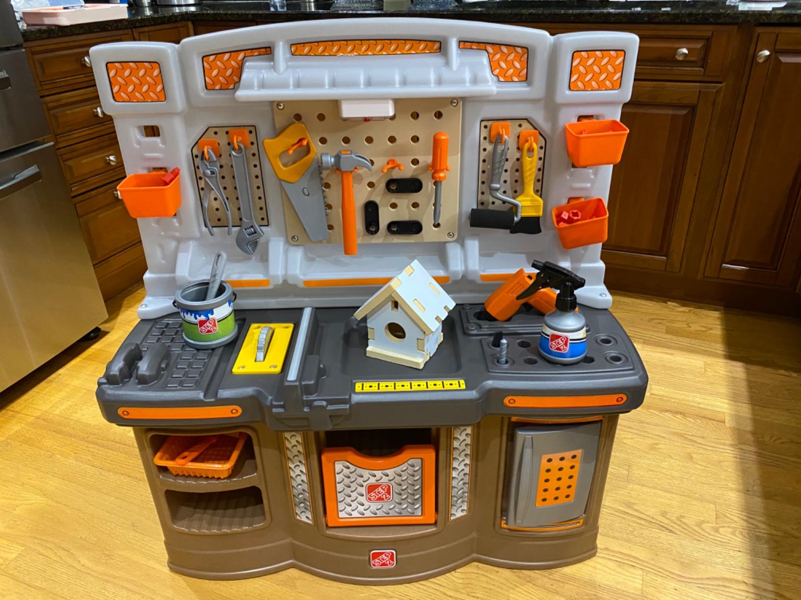 Step2 Big Builders Pro Workshop for Kids, Indoor/Outdoor Tool Bench for Children, Interactive Play with Sounds, Includes 45 Piece Toy Accessory Kit, Made of Durable Plastic, For Toddlers 3+ Years Old customer photo 1