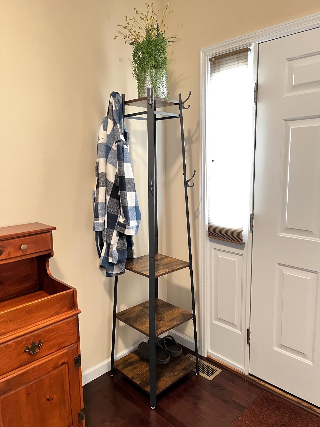 VASAGLE Coat Rack Freestanding, Hall Tree with 2 Shelves | Coat Hanger Stand, for Clothes, Hat, Bag, Contemporary Style, Rustic Brown and Black, COLTEN Collection URCR16BX customer photo 1