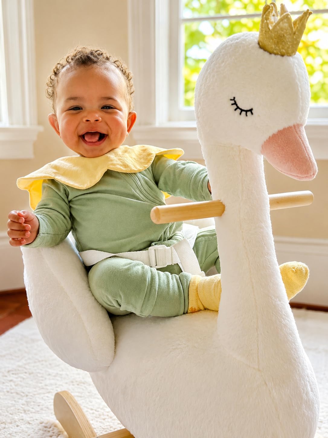 labebe Kids Rocking Horse White Swan, Stuffed Animal Wooden Rocker for Children 6 Months Boys and Girls/Nursery Christmas, Birthday Gift customer photo 1