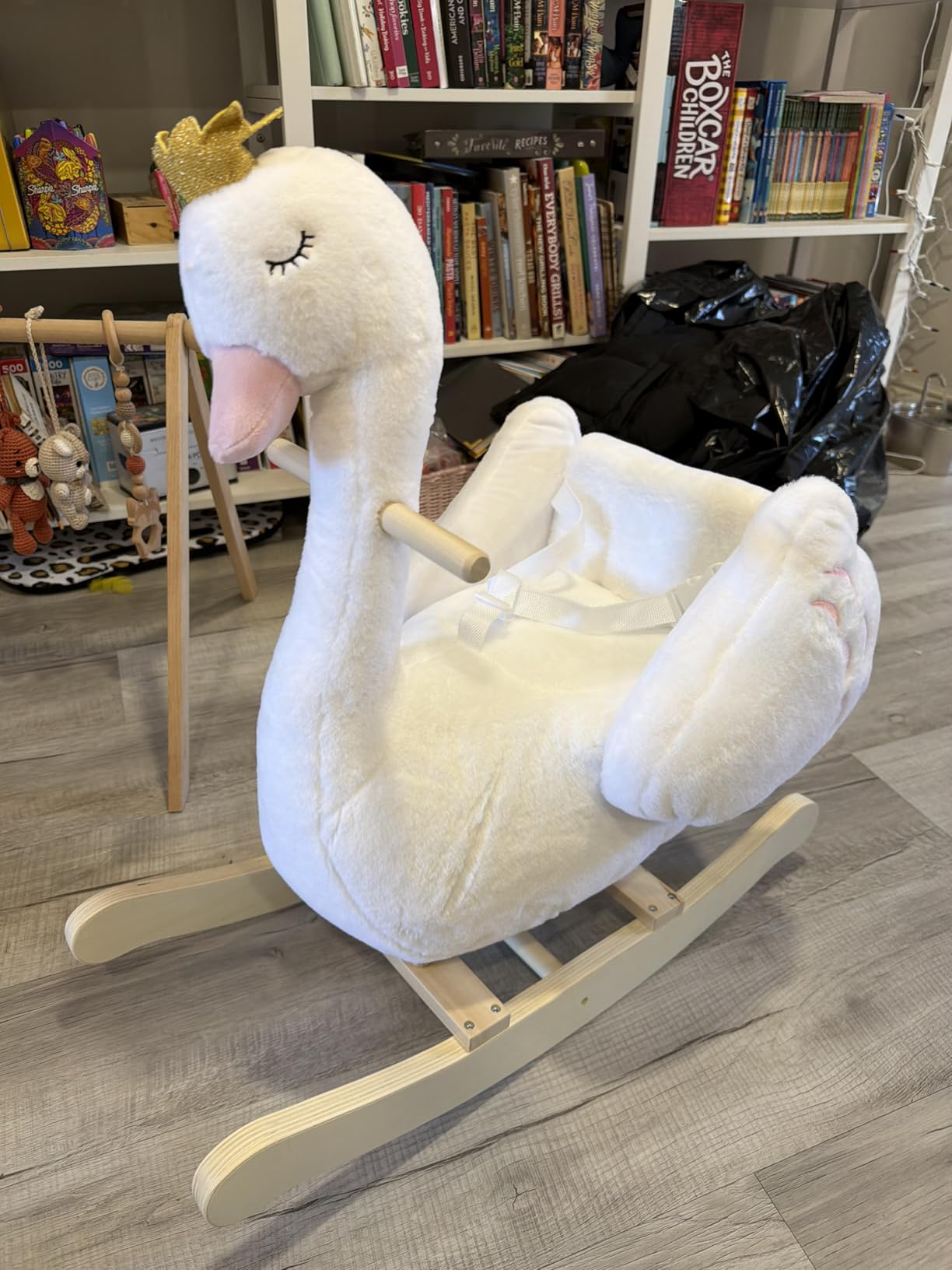 labebe Kids Rocking Horse White Swan, Stuffed Animal Wooden Rocker for Children 6 Months Boys and Girls/Nursery Christmas, Birthday Gift customer photo 2