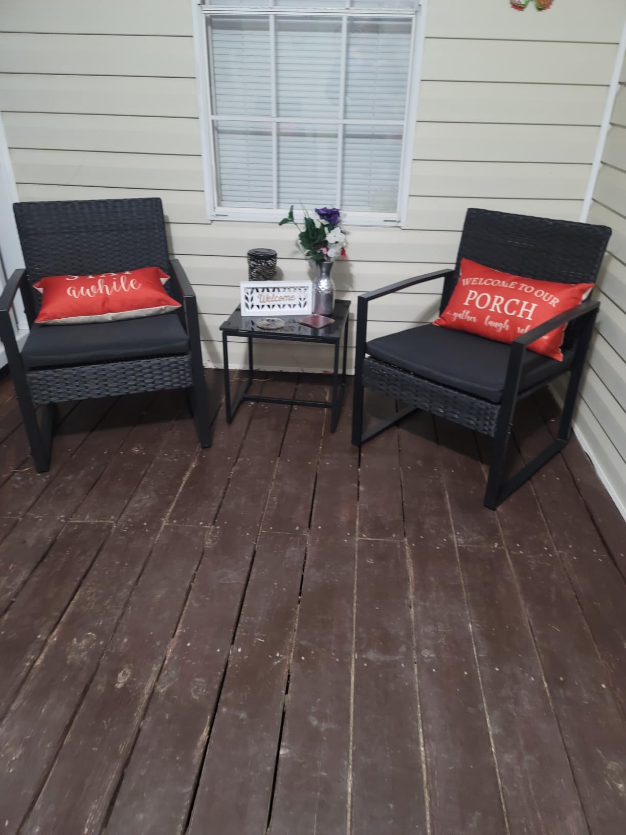 Flamaker 3 Pieces Patio Furniture Set Outdoor Wicker Bistro Chair (Black) | Modern Patio Conversation Rattan Front Porch Chairs Set of 2 with Coffee Table for Balcony and Yard customer photo 1