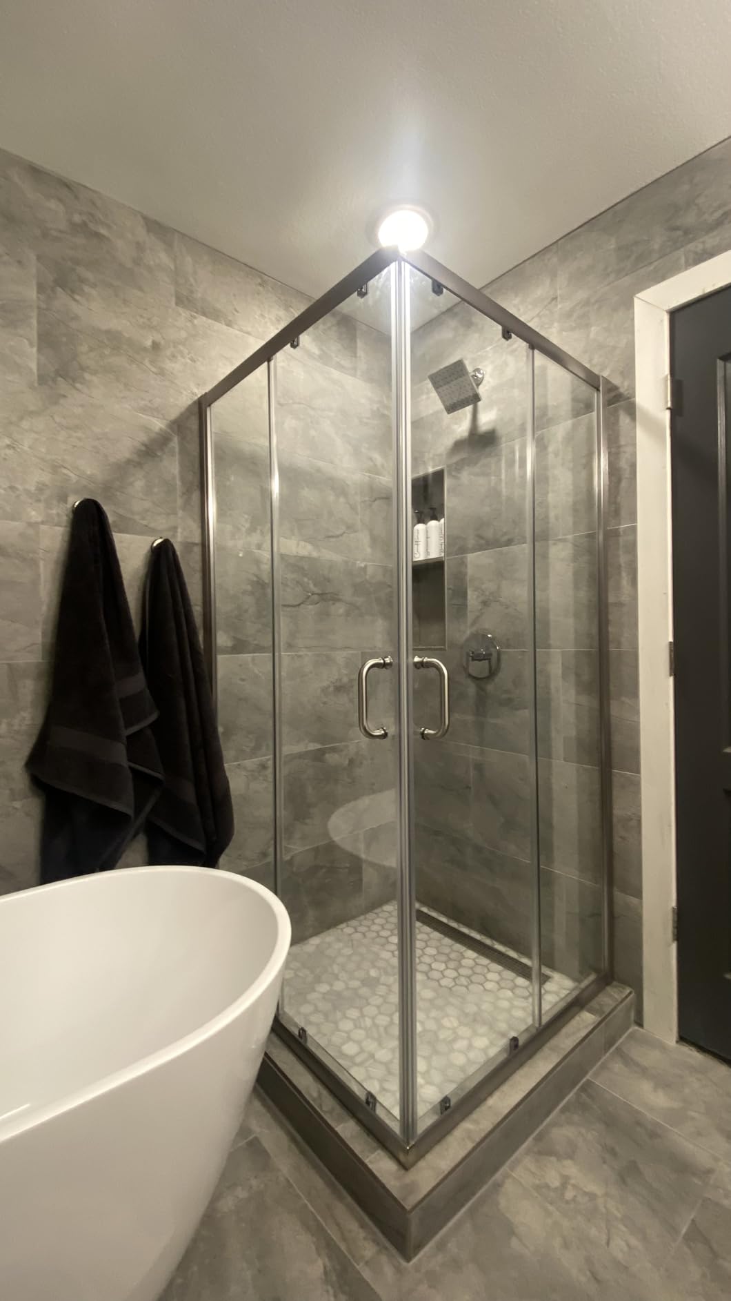 SUNNY SHOWER Corner Shower Enclosure - 1/4 in. Clear Glass Sliding Shower Doors, Framed Shower Enclosure - 36 in. X 36 in. X 72 in., Brushed Nickel Finish - Base Not Included customer photo 2