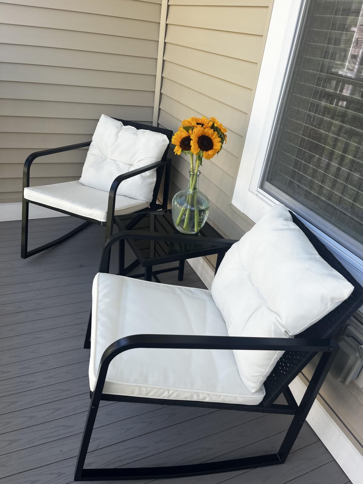 Devoko 3 Piece Rocking Bistro Set Wicker Patio Outdoor Furniture customer photo 2