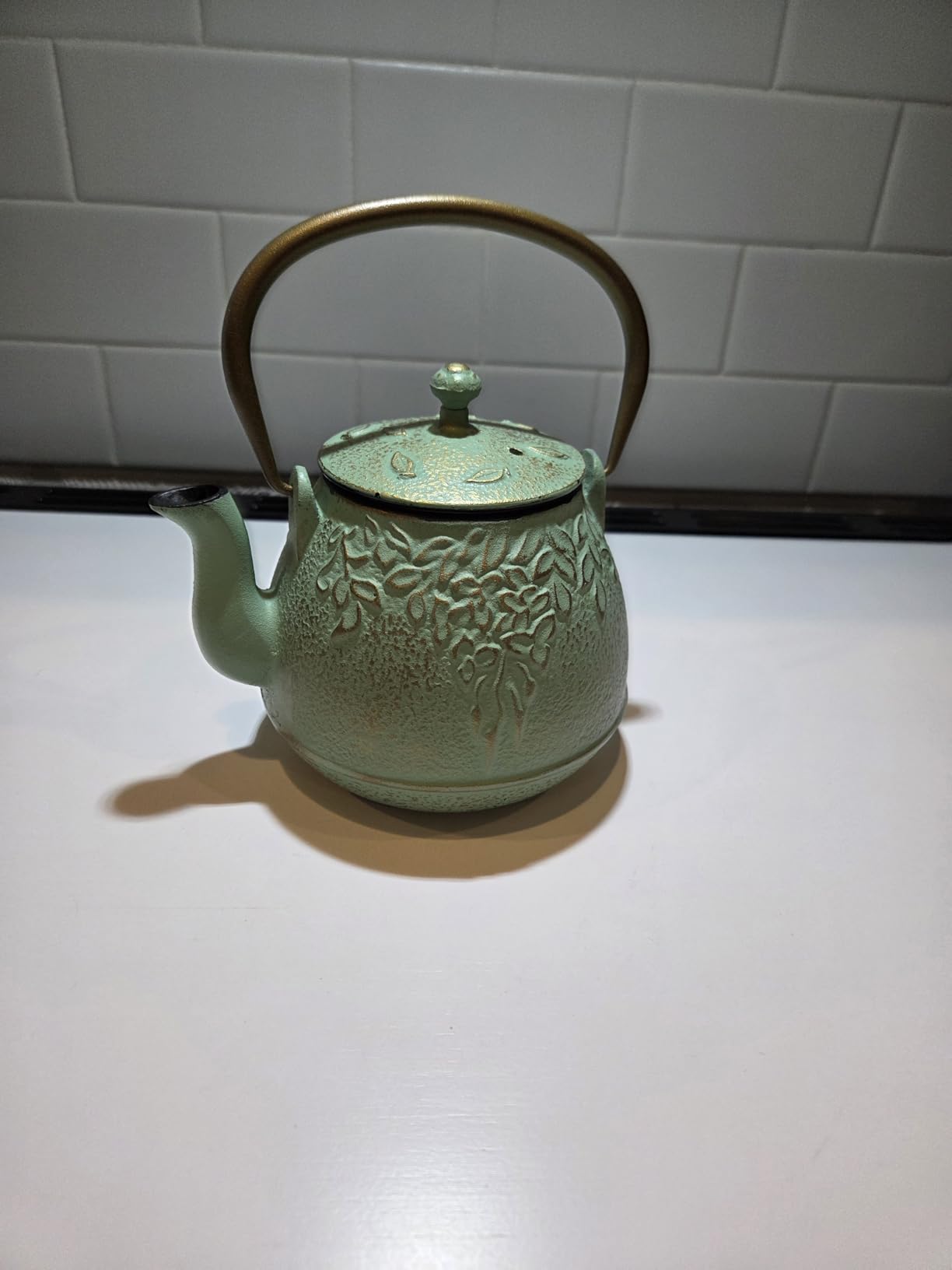 TOPTIER Japanese Teapot with Stainless Steel Infuser, Cast Iron Tea Kettle Stovetop Safe, Leaf Design customer photo 1