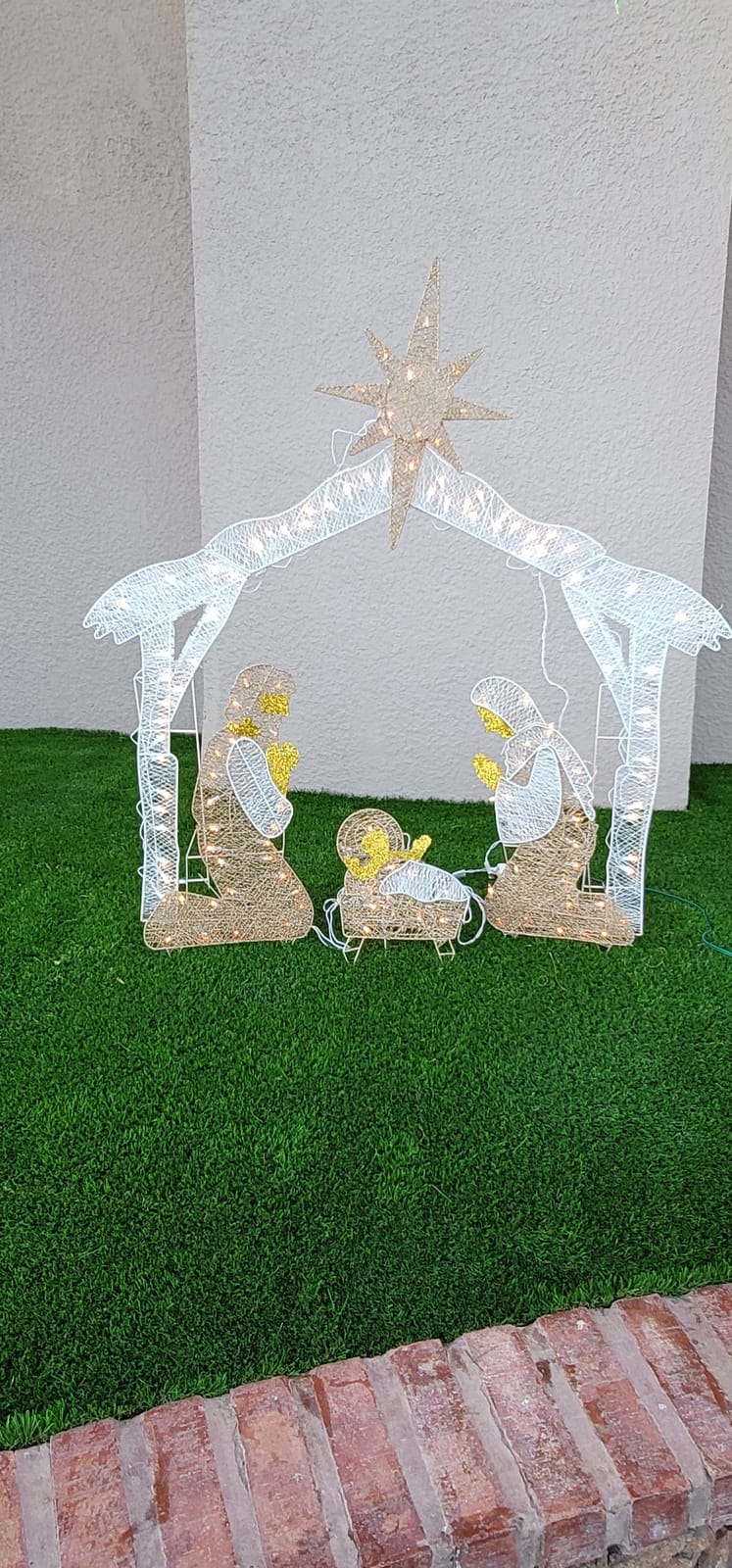 National Tree Company Pre-lit Artificial Christmas Décor - Includes Pre-strung White Mini White LED Lights and Ground Stakes - Crystal Holy Family Nativity - 4.5 ft customer photo 1