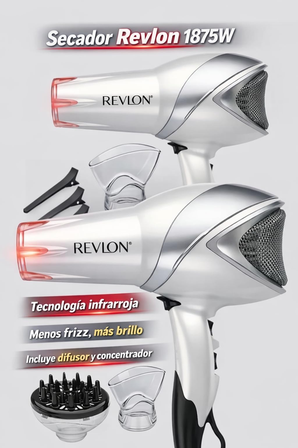 REVLON Infrared Ionic Hair Dryer with Diffuser & Concentrator, White | 2 Speed Settings, Tourmaline Technology for Frizz Control, 1875 Watt Power for Fast Drying, Suitable for All Hair Types customer photo 1