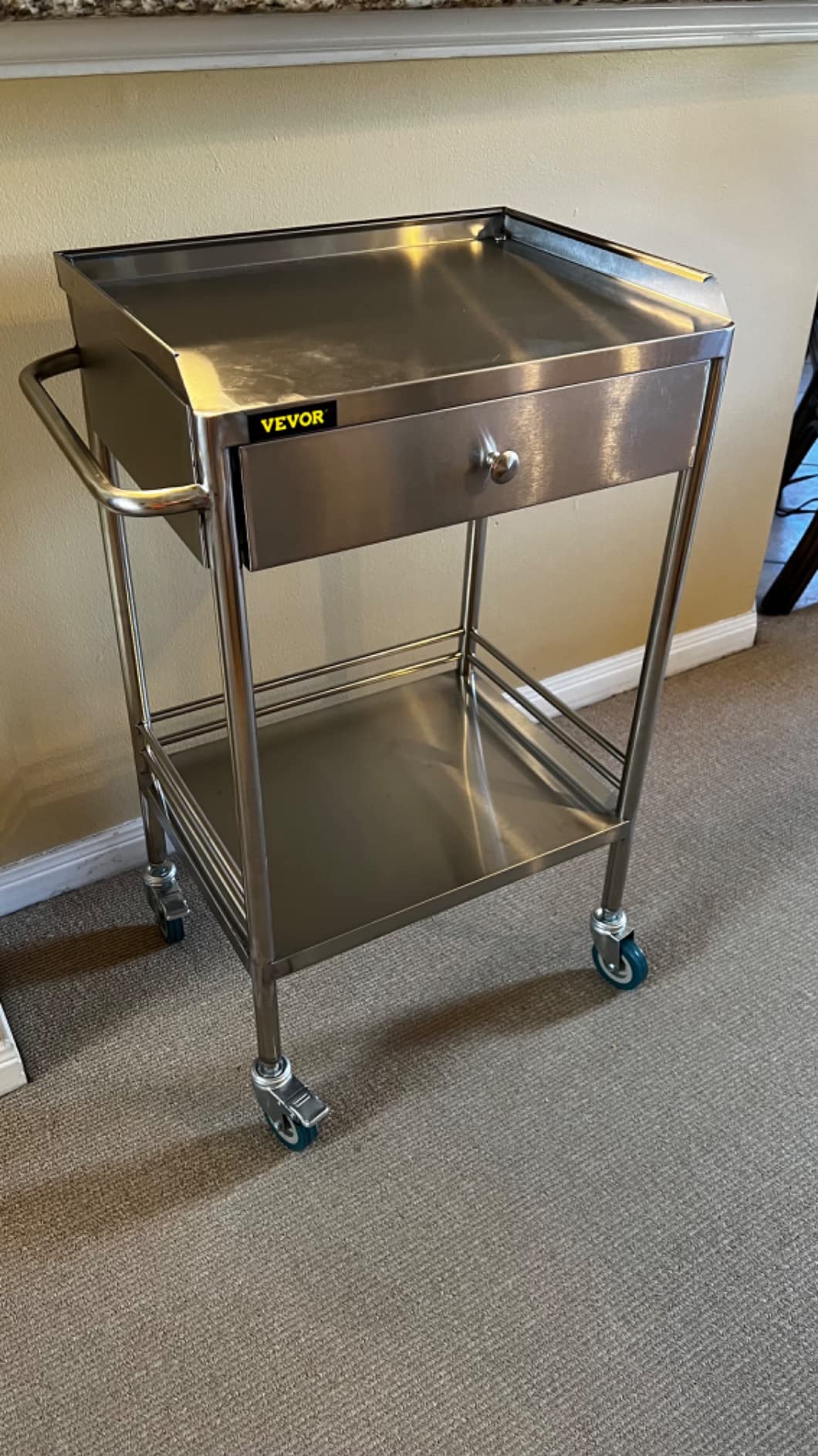 VEVOR Stainless Steel Utility Cart with Wheels - Medical/Dental Lab Cart - 2 Shelves/1 Drawer customer photo 2