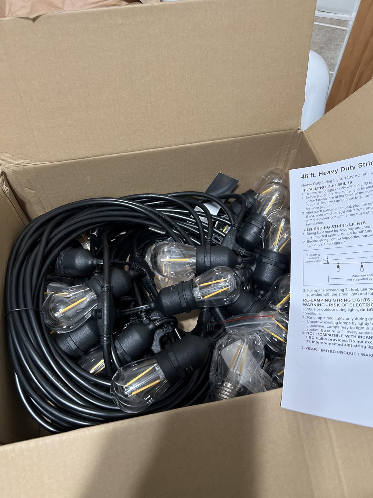 Outdoor String Lights Commercial Grade 96ft Waterproof with 30 S14 Shatterproof Dimmable LED Bulbs, Heavy Duty Hanging Lights for Patio Garden Backyard Decoration, 2W 2x48ft Strands customer photo 2