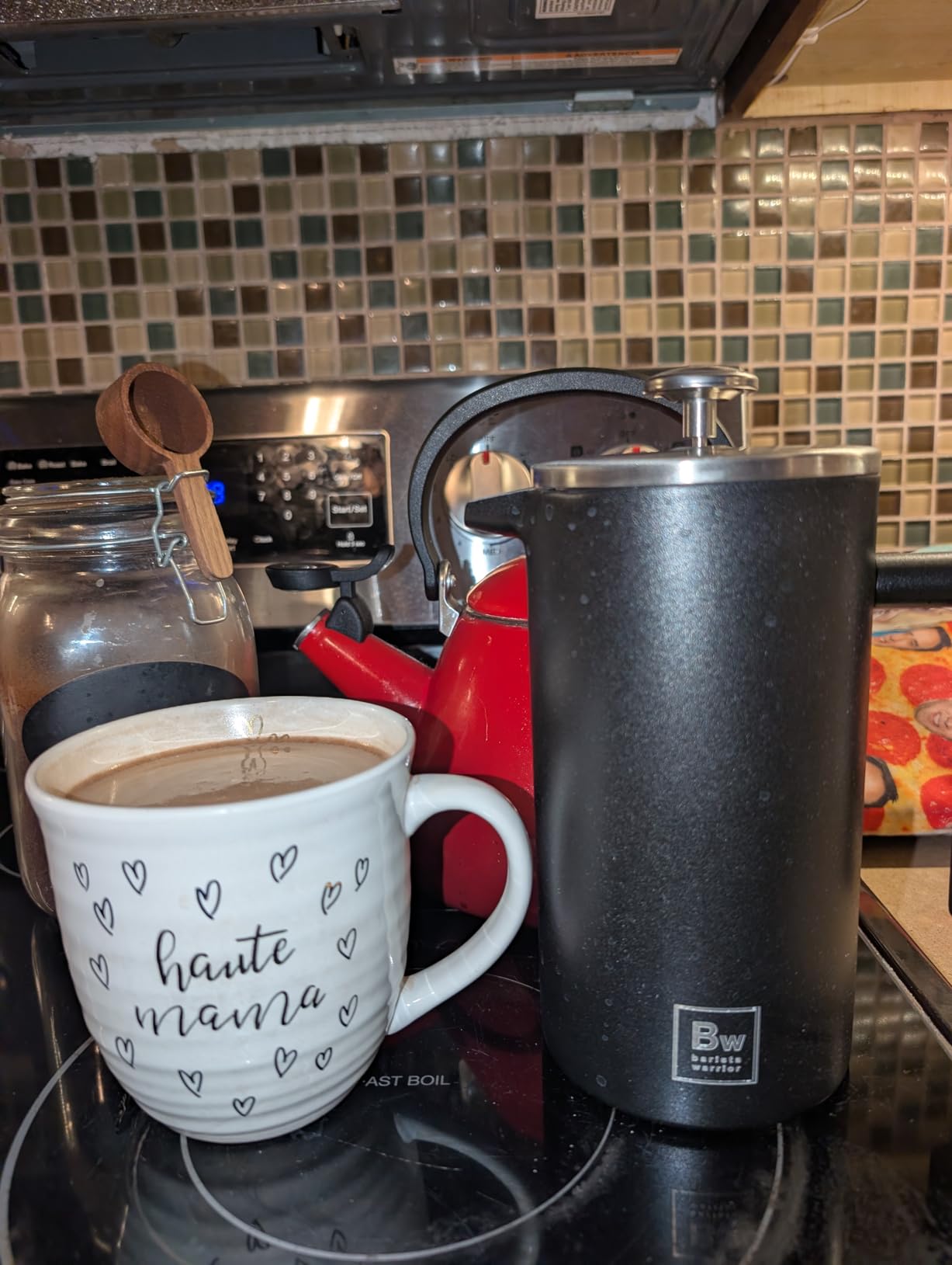Barista Warrior French Press Coffee Maker - Double-Wall Stainless Steel Insulated French Press with Built-In Thermometer, Dual Filters Coffee Maker with Wooden Spoon - Silver customer photo 1