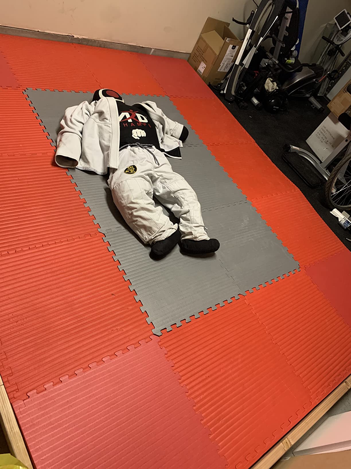 We Sell Mats 1 Inch Thick Martial Arts EVA Foam Exercise Mat, Tatami Pattern, Interlocking Floor Tiles for Home Gym, MMA, Anti-Fatigue Mats, 24 in x 24 in customer photo 1