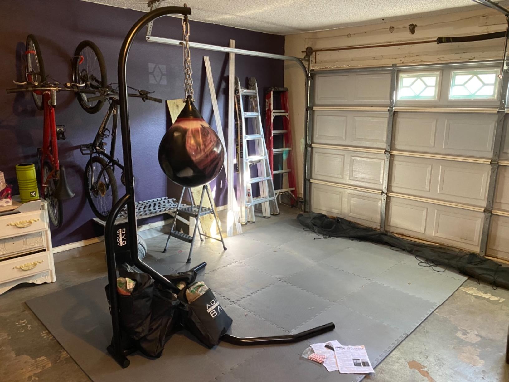 Aqua Training Punching Bag Stand, 200 lb. Capacity - Holds Any Traditional Style Heavy Bag up to 200 pounds - Extra-Wide Stance for Swinging During Training - 4 sandbags Included customer photo 2