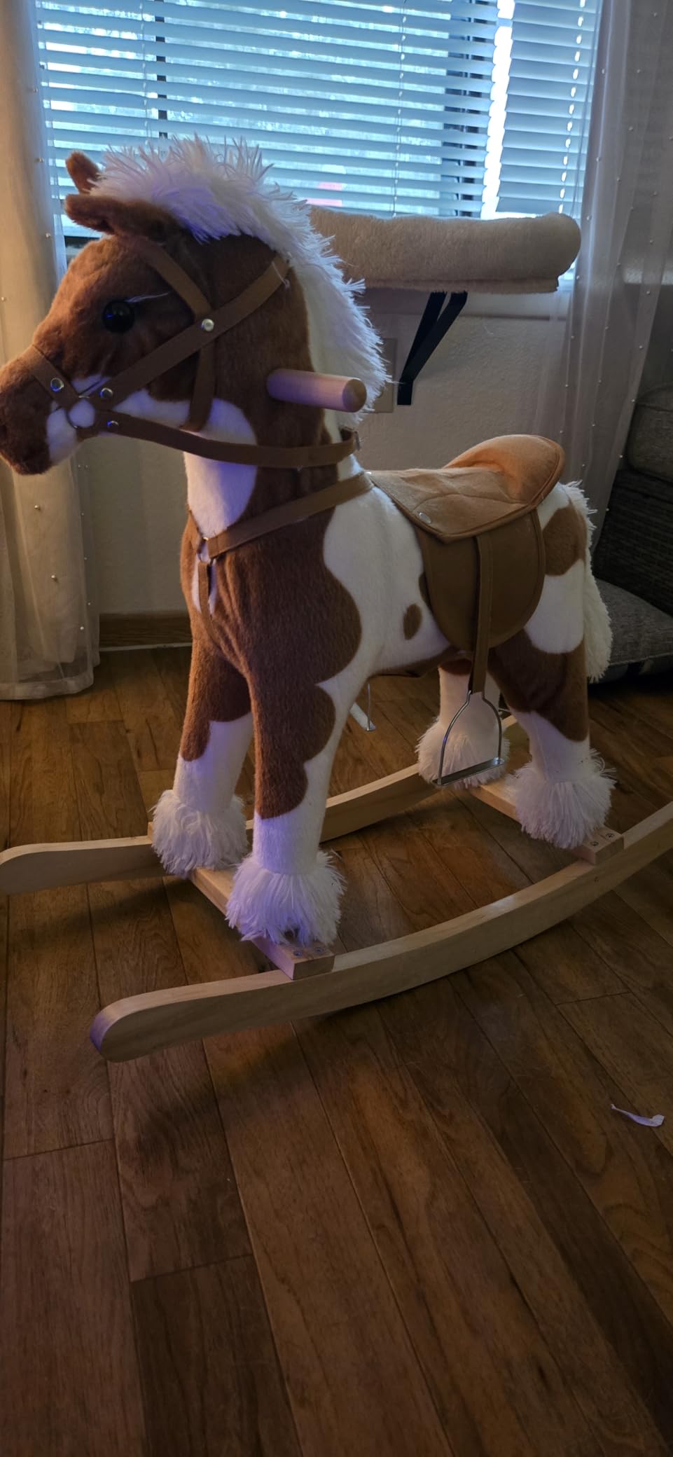 Qaba Wooden Toddler Rocking Horse, Kids Plush Ride on Horse Toy Animal Rocker with Nursery Rhyme Music Brown customer photo 2