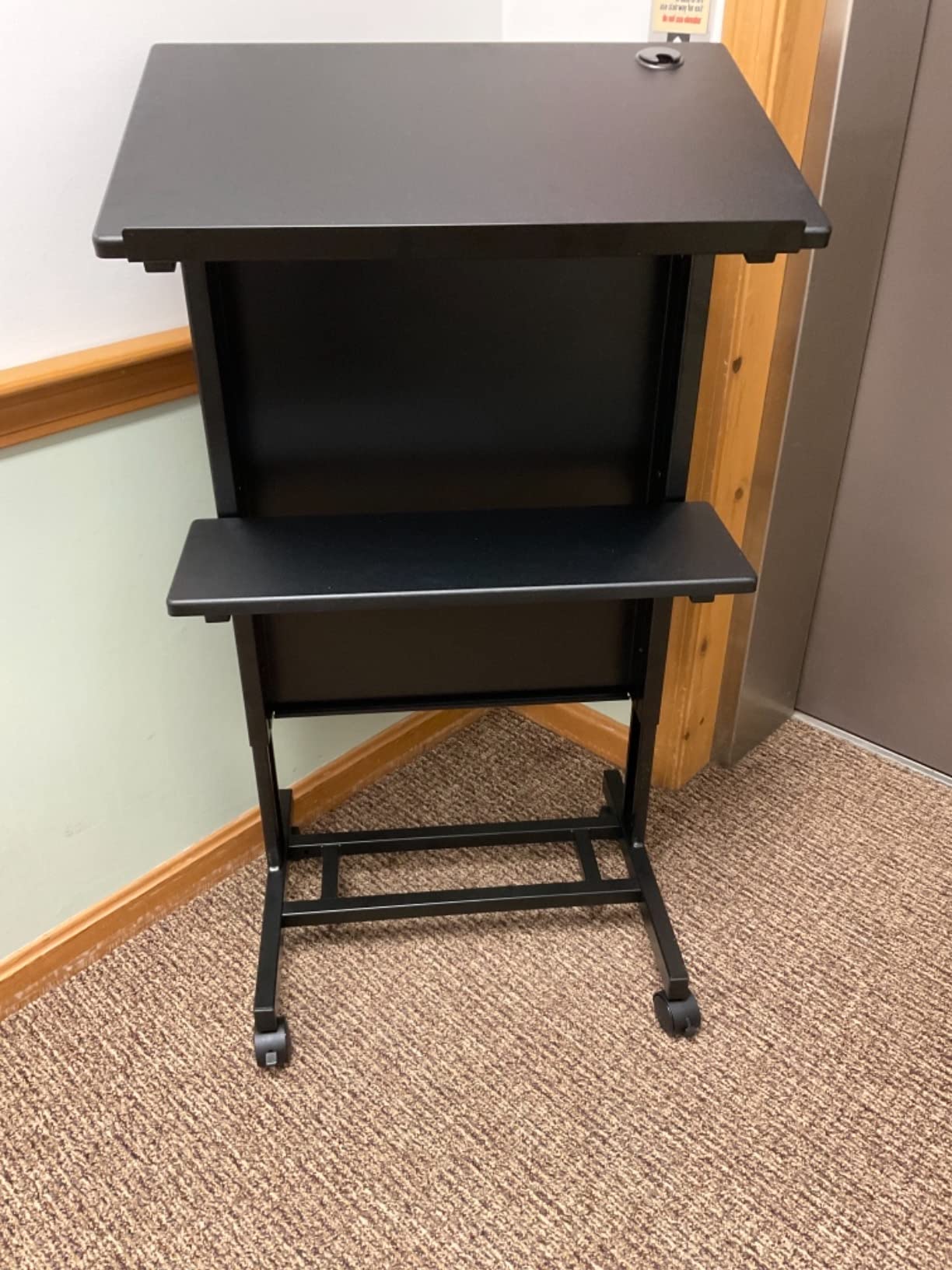 Stand Up Desk Store Mobile Adjustable Height Rolling Lectern Podium with Heavy Duty Steel Frame (Black Frame/Black Shelves, 25.5