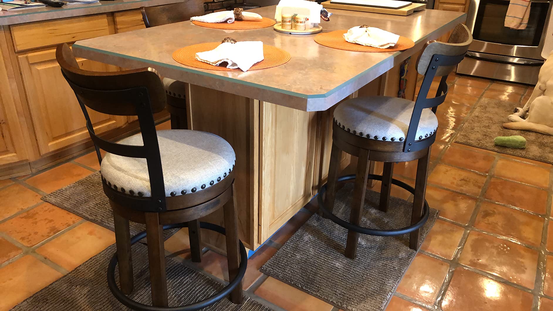Signature Design by Ashley Valebeck Counter Height Bar Stool, Brown | Rustic-industrial wood and metal stool, Cushioned comfort, Tailored nailhead trim, Smooth 360-degree swivel customer photo 1
