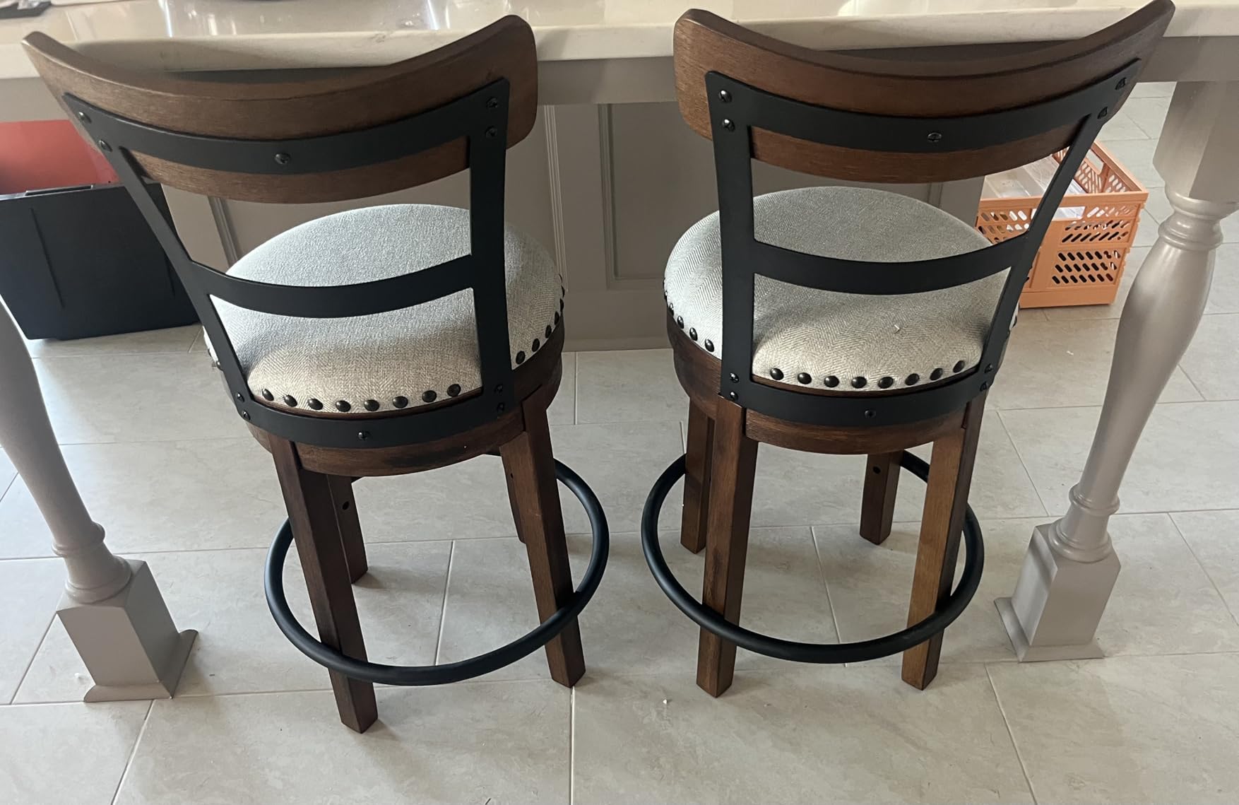 Signature Design by Ashley Valebeck Counter Height Bar Stool, Brown | Rustic-industrial wood and metal stool, Cushioned comfort, Tailored nailhead trim, Smooth 360-degree swivel customer photo 2