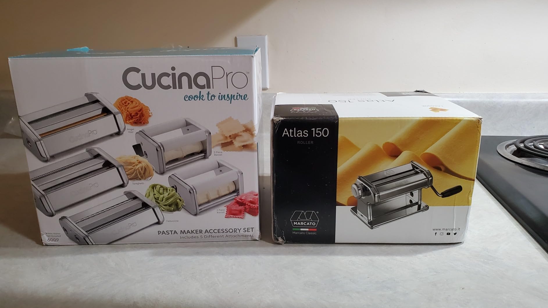 MARCATO Made in Italy Atlasmotor 110V Electric Pasta Machine, Chrome Steel. Set includes Atlas 150, handcrank, clamp, Pastadrive motor, and instruction manual customer photo 1
