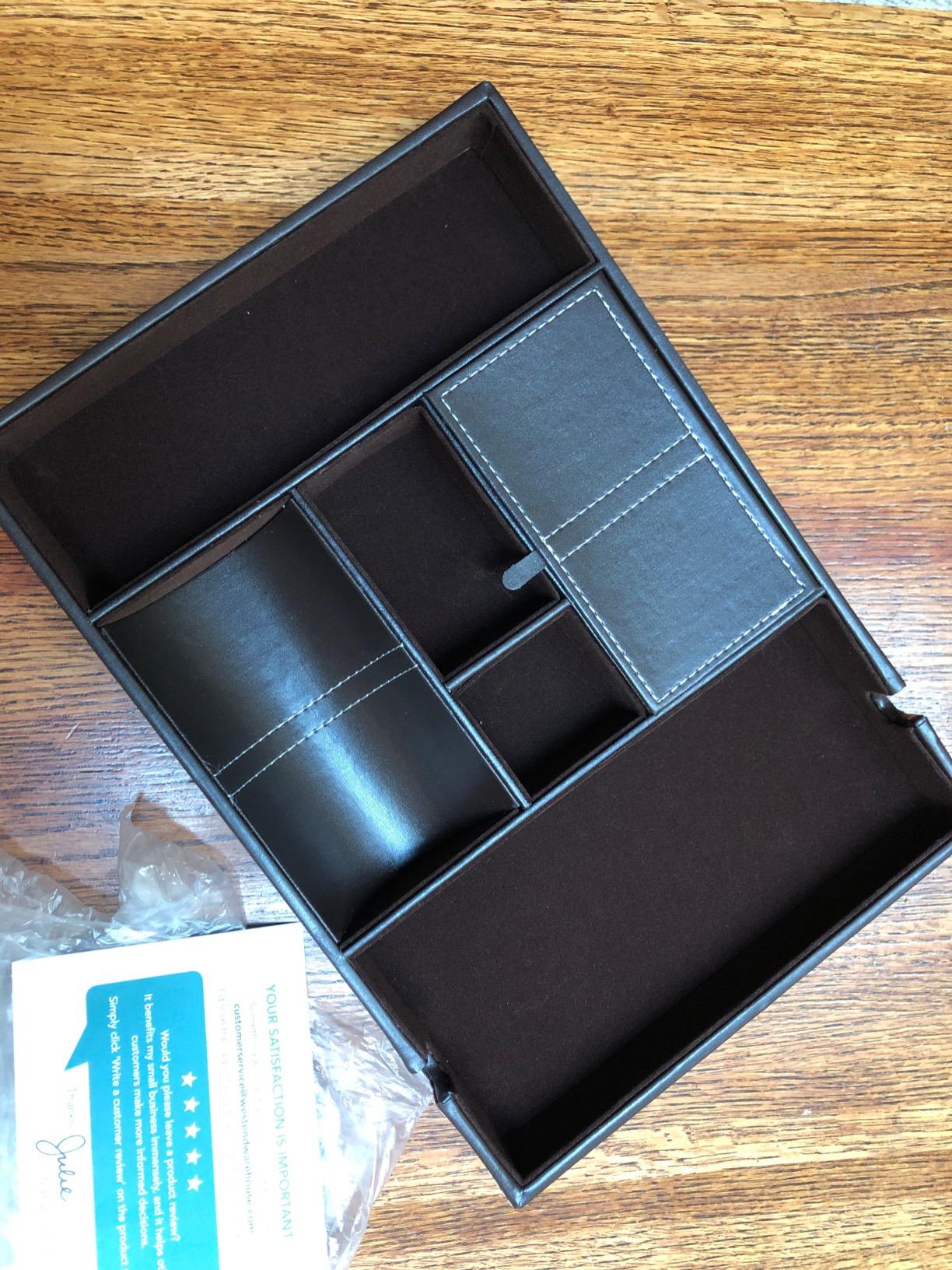 ULTRAY Nightstand Organizer, Valet Tray for Men and Women, EDC Tray, Dresser Top Catchall, Dark Brown Faux Leather, 6 Compartments customer photo 2