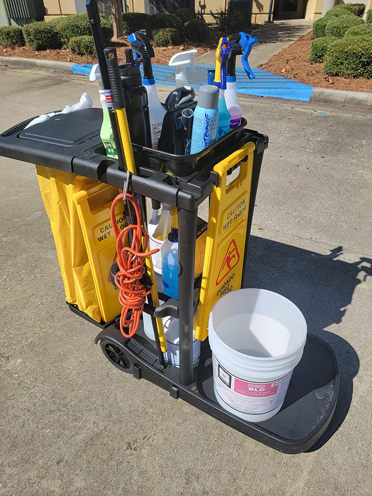 Dryser Commercial Janitorial Cleaning Cart on Wheels - Black Housekeeping Caddy with Cover, Shelves and Vinyl Bag customer photo 2