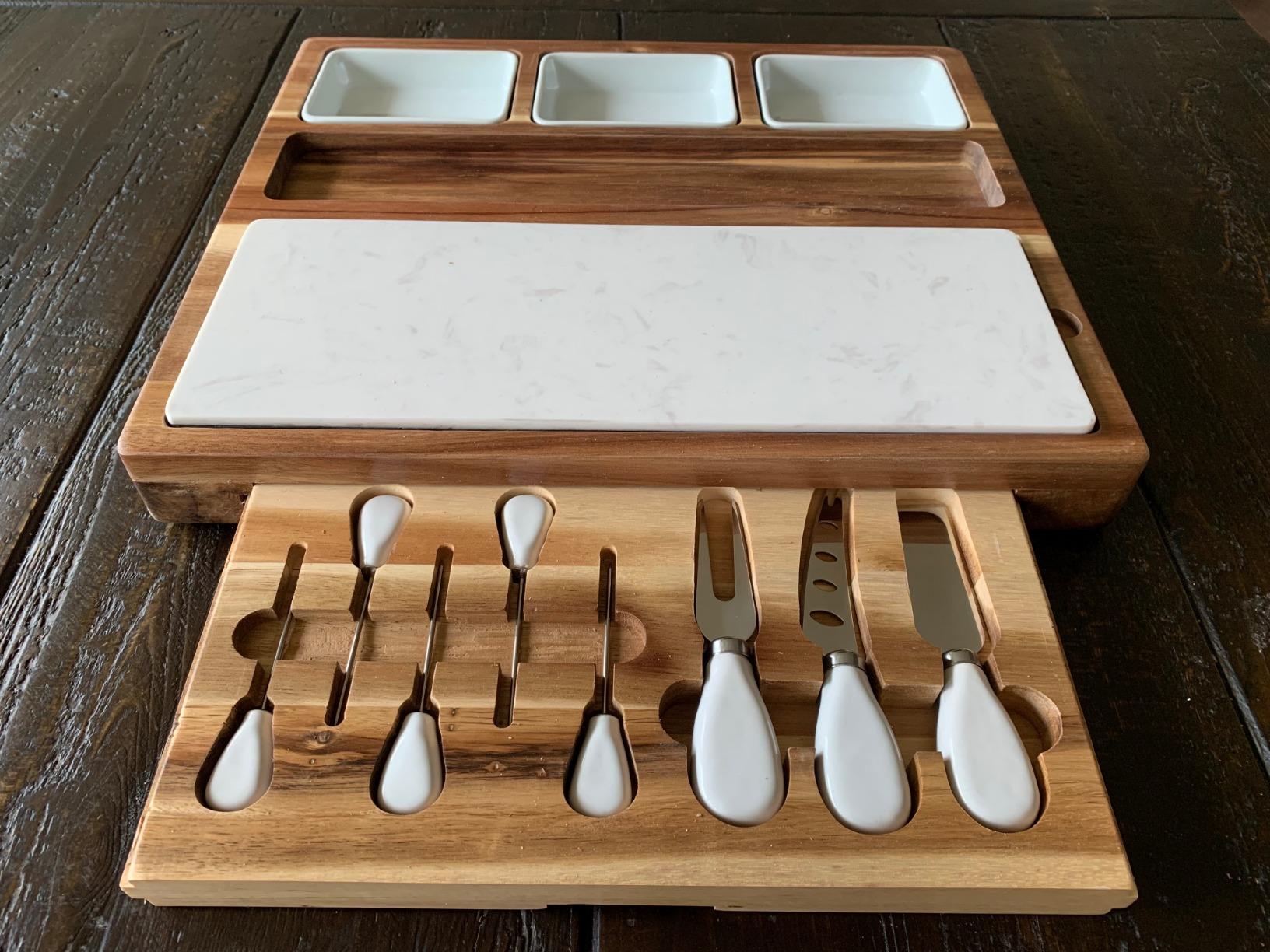 Large Acacia Wood Charcuterie Board Set with 3 Removable Ceramic Bowls & Serving Utensils - Housewarming, Wedding, Bridal Shower, Home and Kitchen, New Home Gift Ideas for Women, Gifts customer photo 1