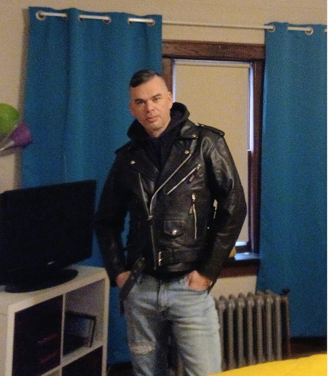 ICONIC Motorcycle Jacket for Men, Premium Buffalo Leather, Insulated Liner, Classic Side Laces, Cruiser Biker Black L customer photo 2