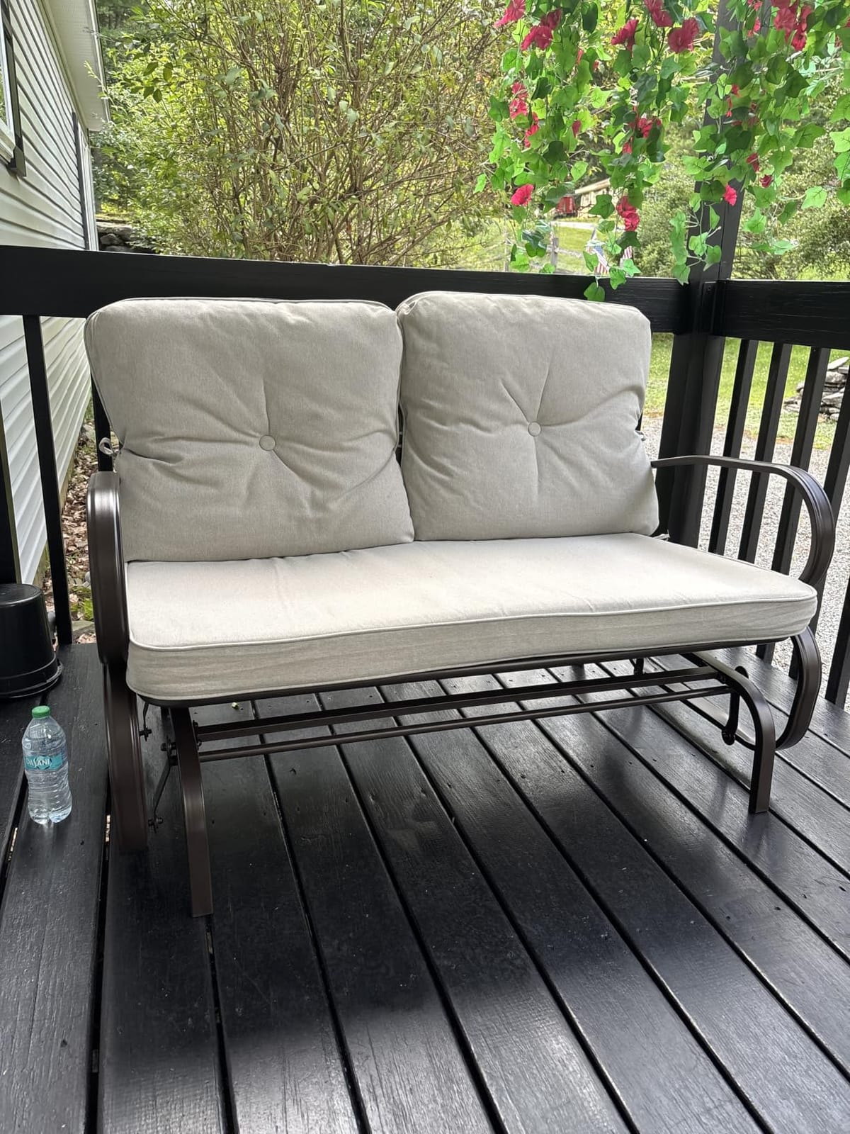 Incbruce Outdoor Swing Glider Rocking Chair Patio Bench for 2 Person, Garden Loveseat Seating Patio Steel Frame Chair Set with Cushion, Peacock Blue customer photo 2