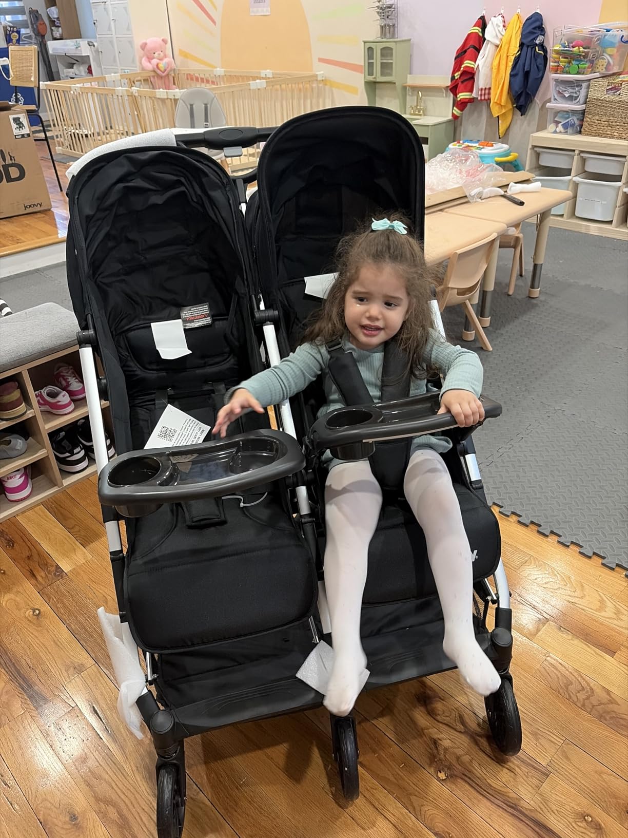 Joovy Kooper X2 Double Stroller, Lightweight Travel Stroller, Compact Fold with Tray, Olive customer photo 2