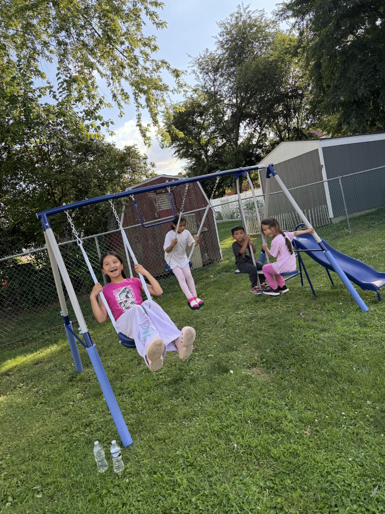 Sportspower Arcadia Metal Swing Set for Kids - Trapeze, 2-Person Glider, 5ft Slide, Anchor Kit, 6.1ft Durable Steel Frame - Outdoor Backyard Playset with 600 lbs Capacity customer photo 1