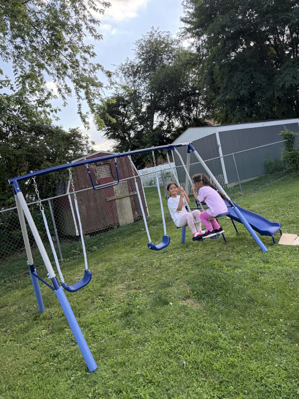 Sportspower Arcadia Metal Swing Set for Kids - Trapeze, 2-Person Glider, 5ft Slide, Anchor Kit, 6.1ft Durable Steel Frame - Outdoor Backyard Playset with 600 lbs Capacity customer photo 2