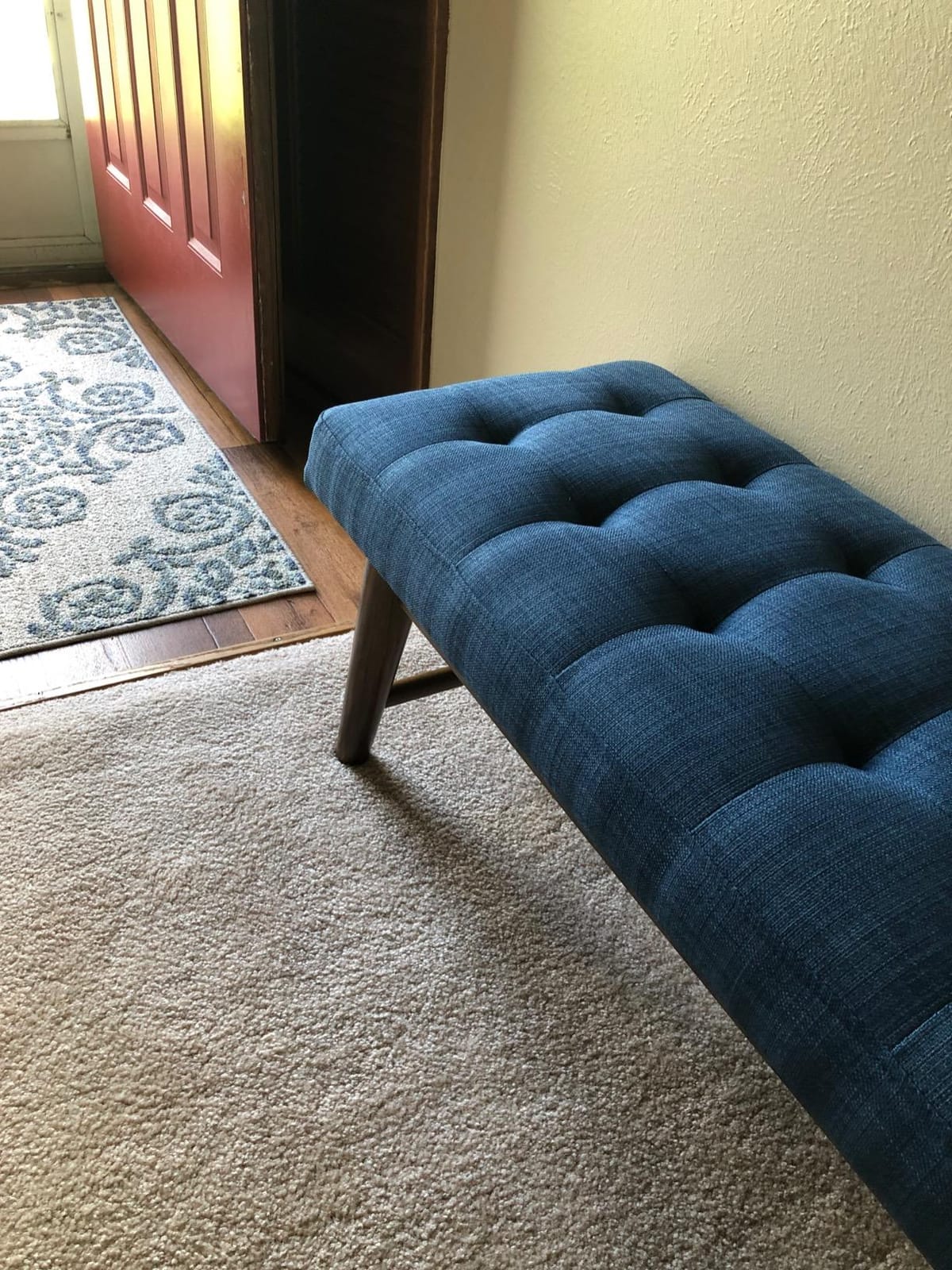 Amazon Basics Modern Haraden Upholstered Button-Tufted Bench, Blue, 16 x 44 x 17 in customer photo 1