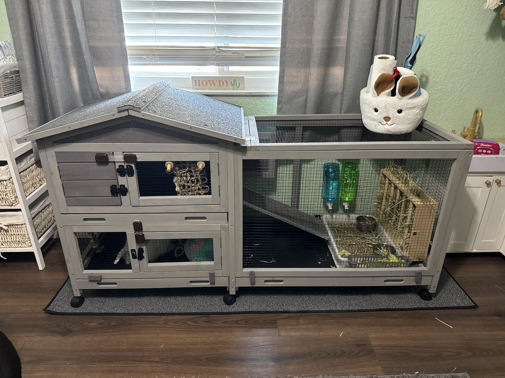 Aivituvin Rabbit Hutch Outdoor Chicken Coop Indoor Bunny Cage with Pull Out Tray, Upgrade Version, Removable Bottom Wire Mesh 53.4