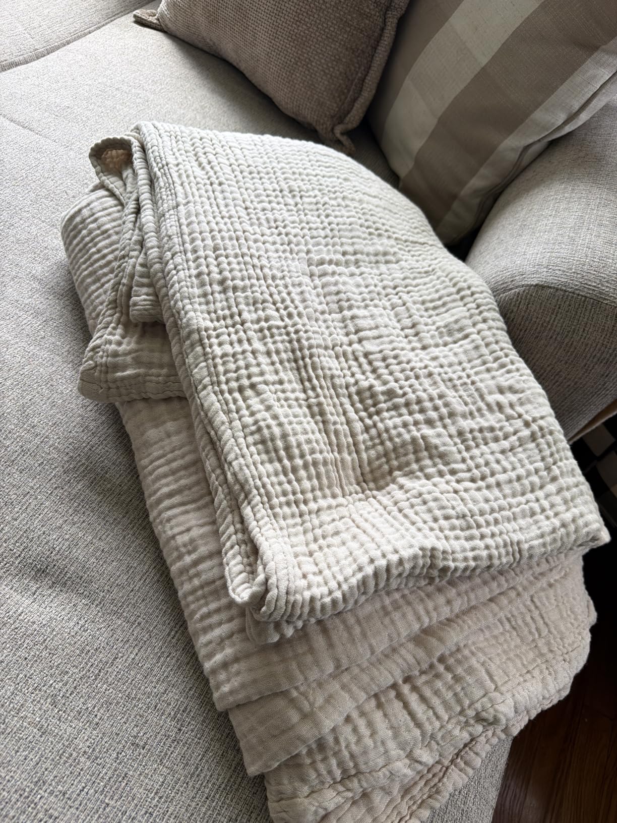 EMME Muslin Blankets for Adults Throw Blanket for Couch Breathable Gauze Soft Lightweight Airy Beige Throw XL 50