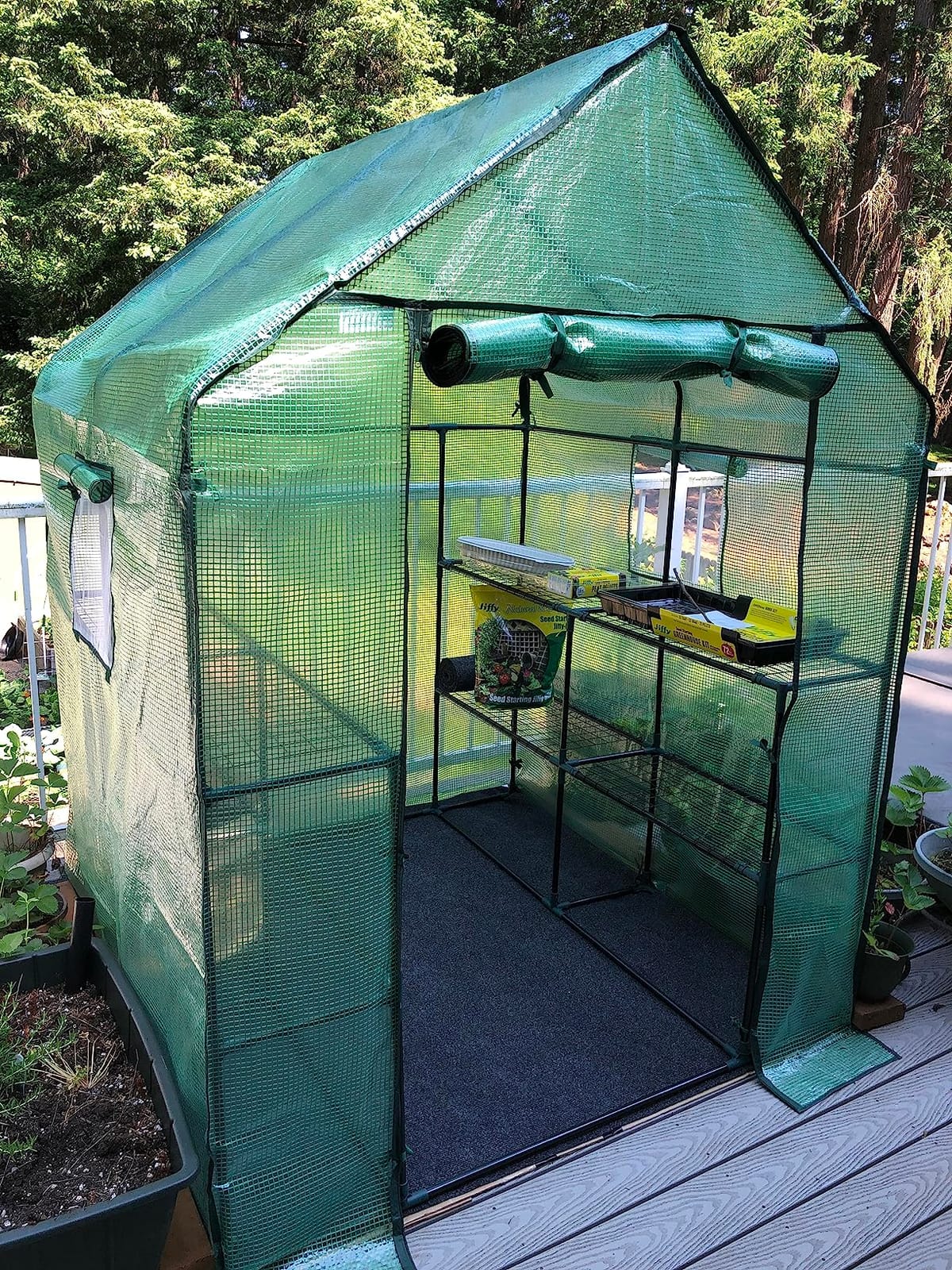 Ohuhu Greenhouse for Outdoors with Screen Windows, 57 x 57 x 76'' Walk in Plant Greenhouses Heavy Duty with Durable PE Cover, 3 Tiers 12 Shelves Stands Plastic Portable Green House with Shelf Clips customer photo 2