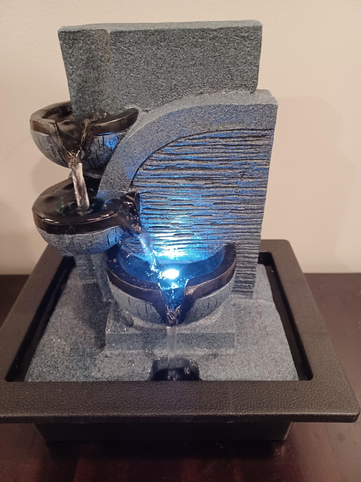 WICHEMI Indoor Water Fountain Tabletop Waterfall Fountain with LED Light, Relaxing Water Feature, Meditation Fountain for Home Office Bedroom Decor customer photo 2