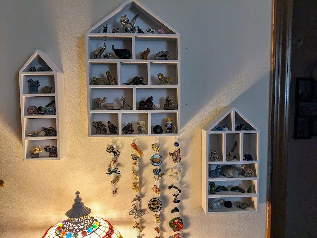 Ikee Design Wooden Shadow Box Display Shelf Organizer | Wall-mountable wood display rack with 5 adjustable shelves for figurines, action figures and collectibles. customer photo 1