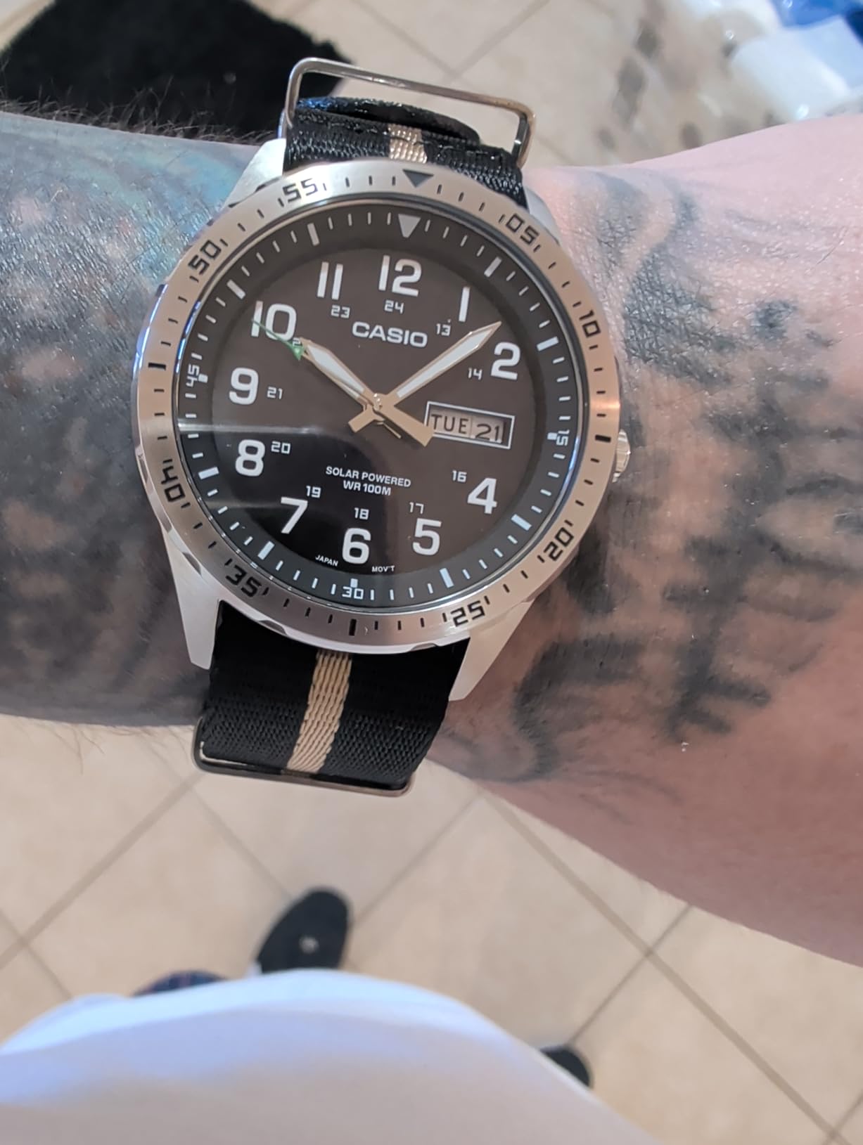 Casio MTPS120L Series | Unisex Analog Watch | 100M WR | Stainless Steel Case | 3 Hand Analog | Date Display | Low Battery Alert | Military Styling | Solar Powered customer photo 2
