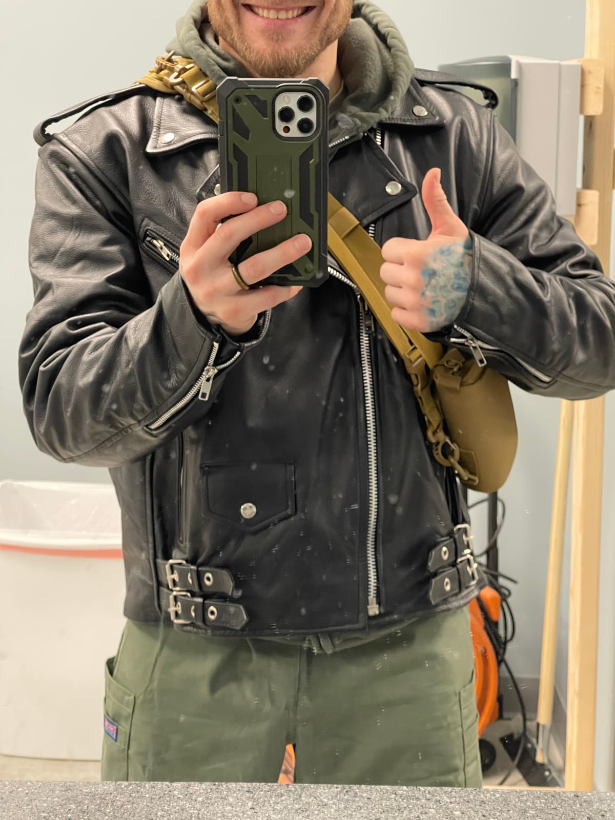 HWK Brando Leather Motorcycle Jacket for Men, Genuine Black Leather Jacket with Removable CE Armor for Motorbike Riding customer photo 1