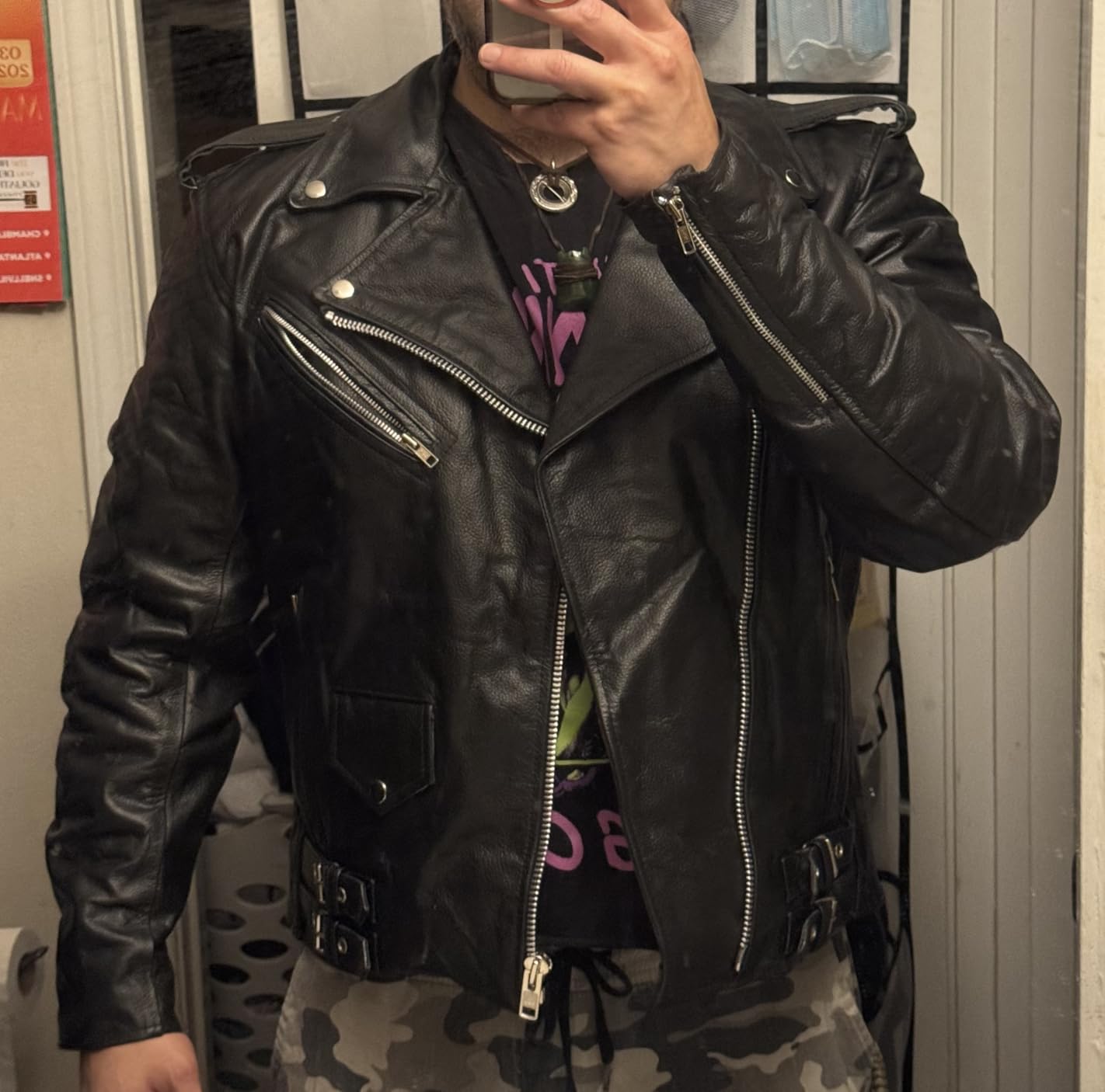 HWK Brando Leather Motorcycle Jacket for Men, Genuine Black Leather Jacket with Removable CE Armor for Motorbike Riding customer photo 2