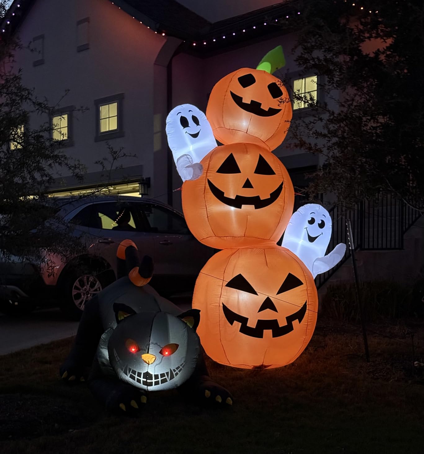 GOOSH 6 FT Halloween Inflatables Outdoor Black Cat with Shakable Head, Blow Up Yard Decoration with LED Lights Built-in for Holiday/Party/Yard/Garden customer photo 2
