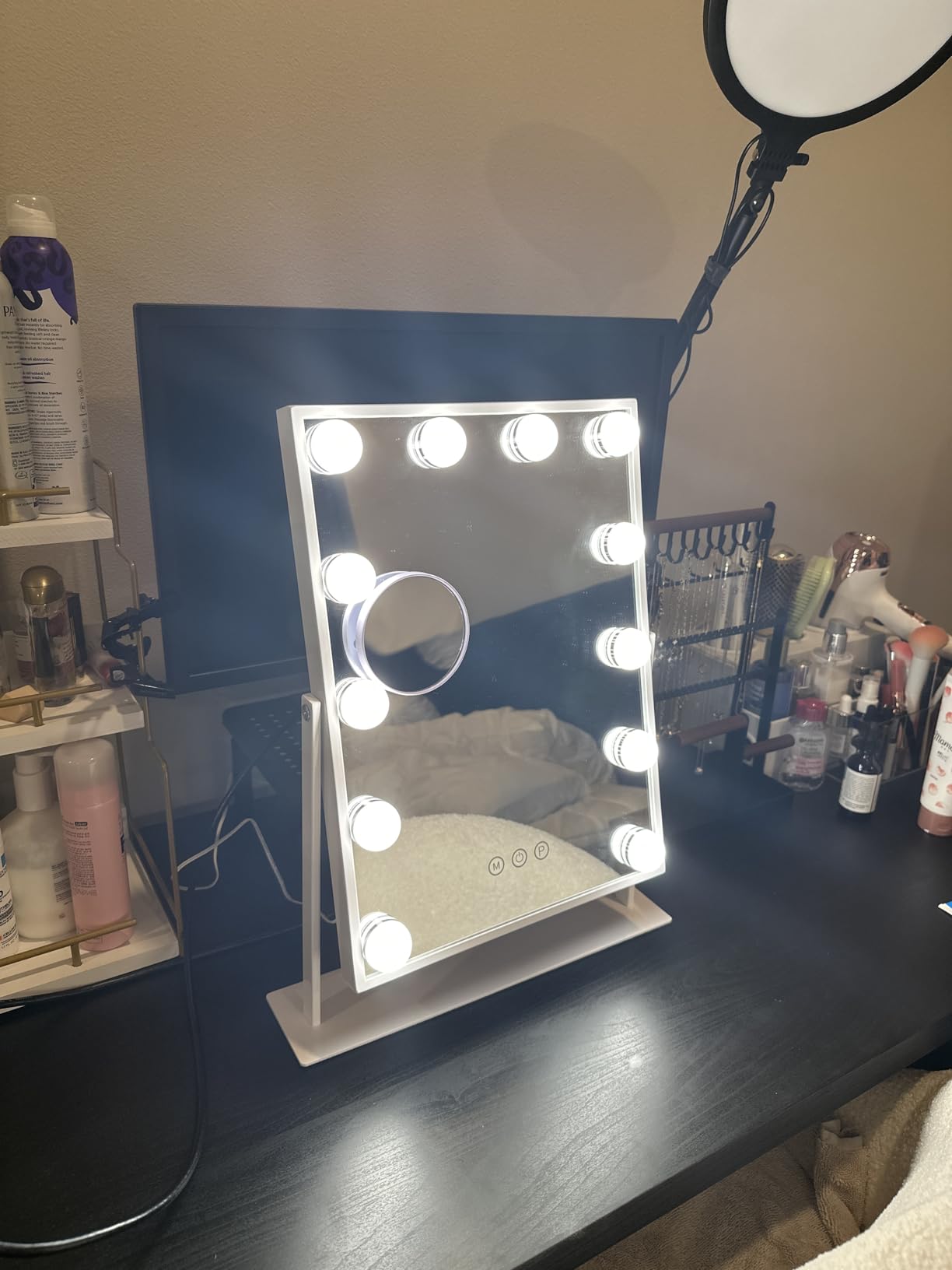 Hansong Vanity Mirror with Lights Makeup Mirror with Lights 12 Dimmable Bulbs Hollywood Lighted Makeup Mirror Detachable 10x Magnification 3 Color Lighting Modes customer photo 2