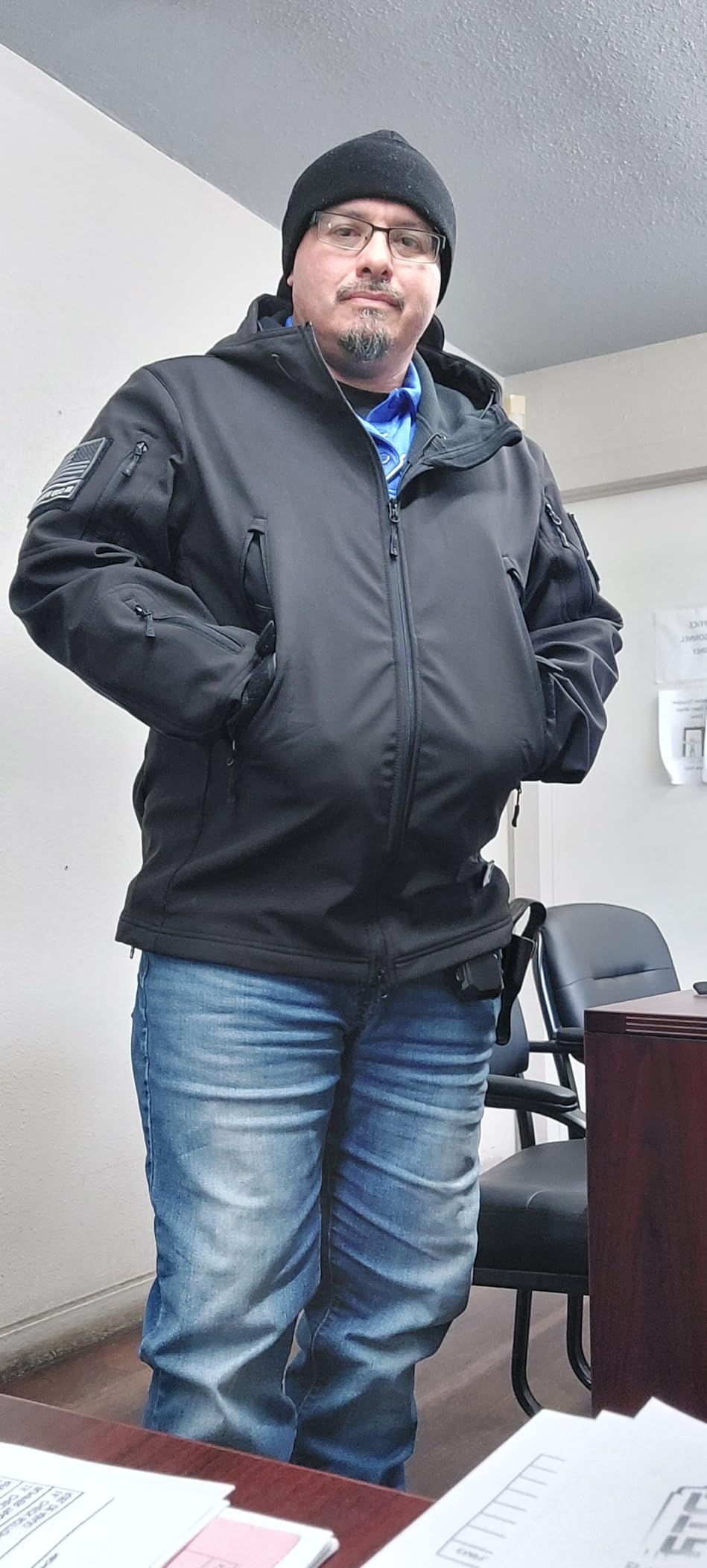FREE SOLDIER Men's Outdoor Waterproof Softshell Jacket Winter Coat | Breathable, Windproof, Durable, with Multi Pockets, Foldable Hood, Underarm Zip Vents customer photo 2