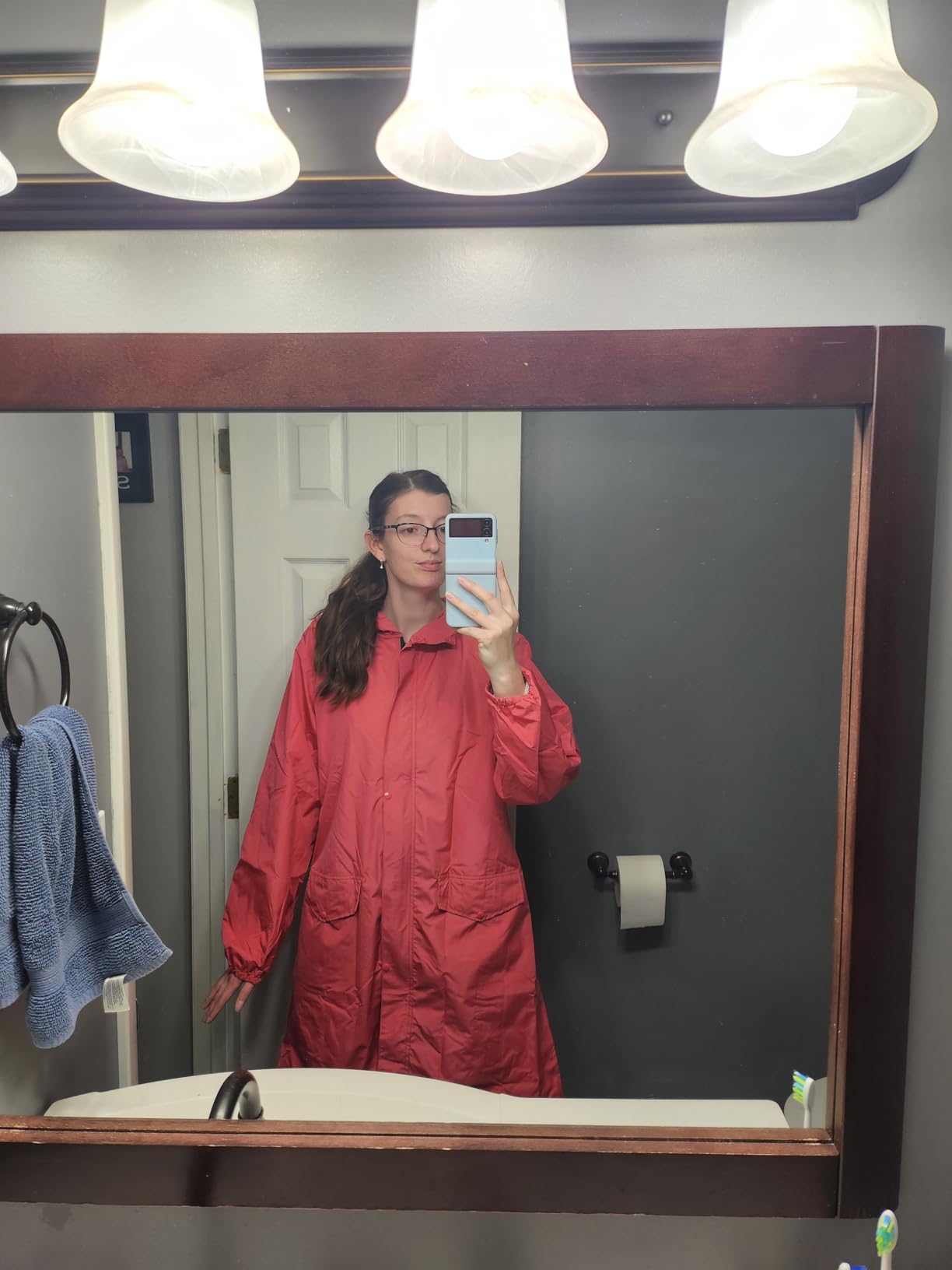 SaphiRose Women's Lightweight Packable Waterproof Long Rain Jacket | Raincoat, rain coat, windbreaker, with hood, knee-length, pack in bag, mesh lining, outdoor, camping, travel, walking dog customer photo 1