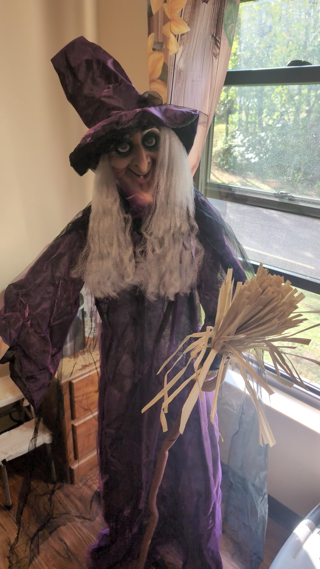 Haunted Hill Farm Life-Size Scary Talking Witch with Broomstick, Halloween Animatronic with Touch Activated Lights and Sound, Battery Operated Indoor or Covered Outdoor Halloween Decorations | 6-Ft Talking Witch with Broomstick, Touch Activated Lights and Sound, Battery Operated, Indoor or Outdoor Decorations customer photo 2