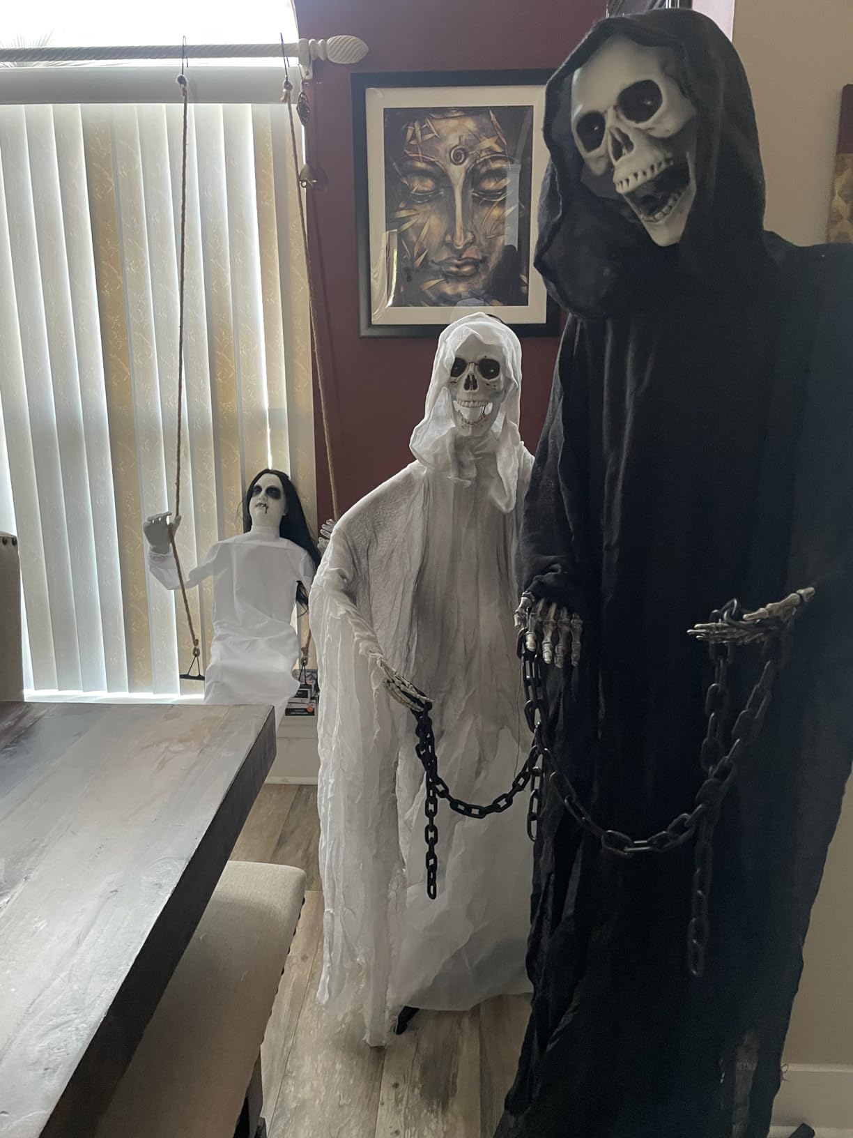 Haunted Hill Farm Life-Size 5.5-Ft Scary Grim Reaper with Chain, Halloween Animatronic with Touch Activated Lights and Sounds customer photo 1