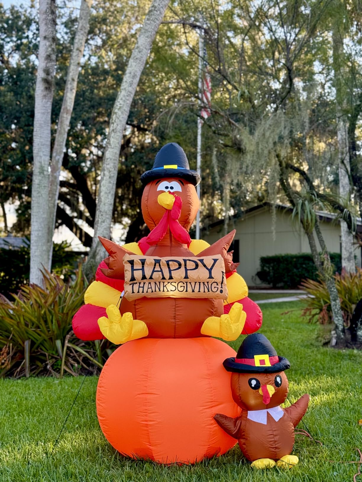 GOOSH 6 FT Thanksgiving Inflatables Turkey Outdoor Decorations Blow Up Yard Turkey on Pumpkin with Turkey Baby with Built-in LEDs for Indoor Party Garden Lawn Decor customer photo 1
