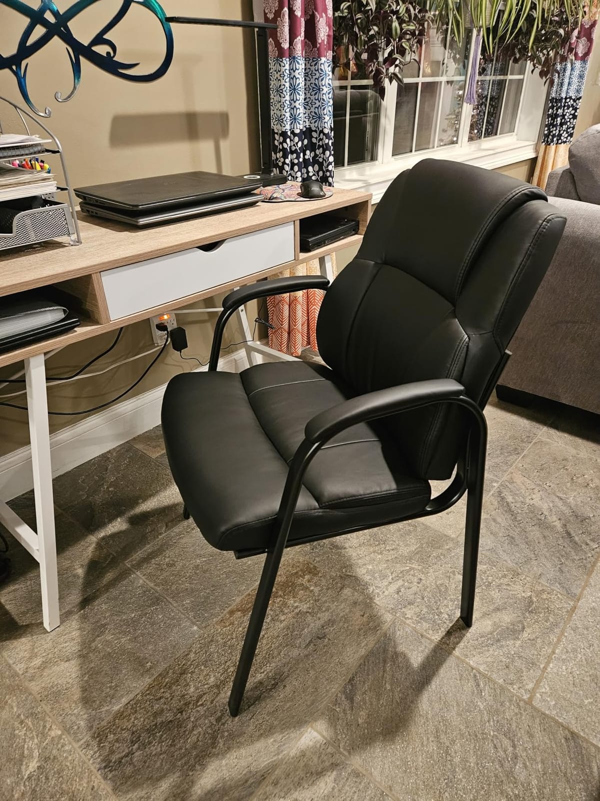 CLATINA Leather Guest Chair with Padded Arm Rest for Reception Meeting Conference and Waiting Room Side Office Home Black 4 Pack customer photo 2