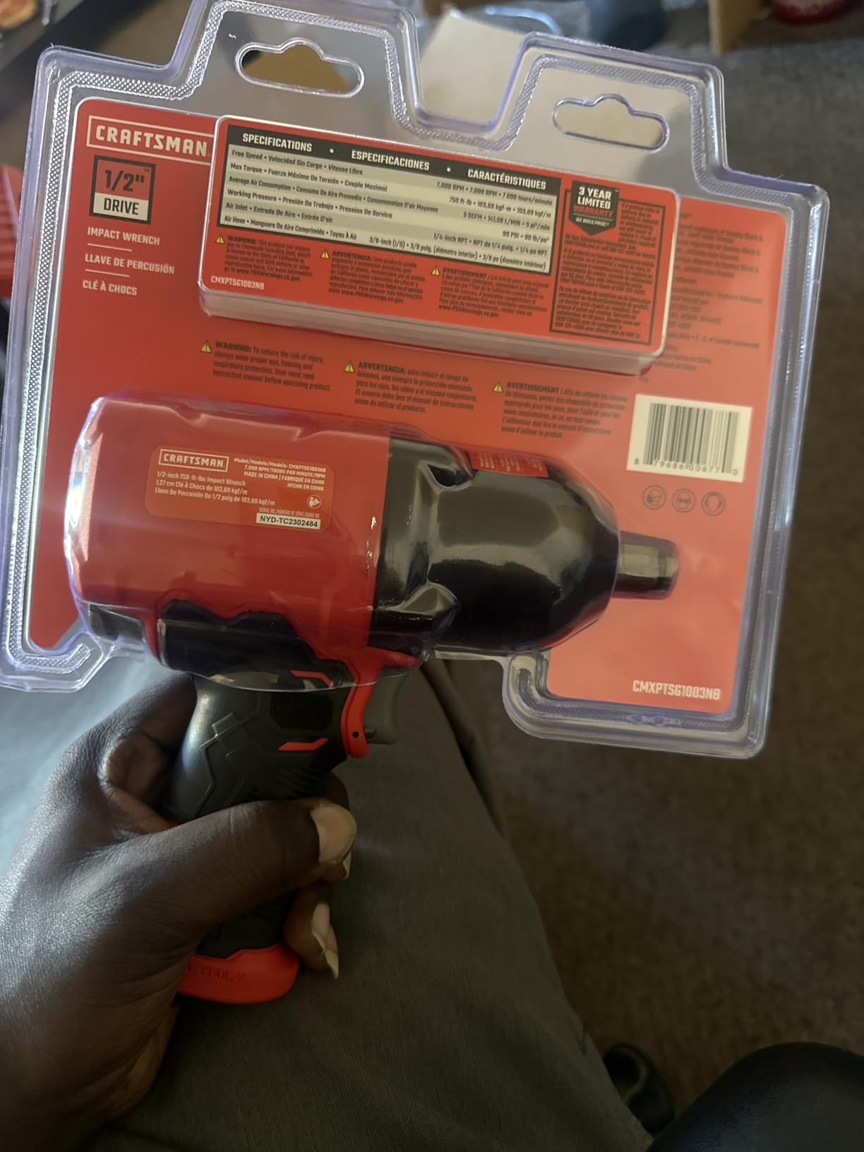 CRAFTSMAN 1/2-in 750 ft-lbs Air Impact Wrench, Composite Body, Variable Power Settings, 1/4-in NPT Air Inlet customer photo 1