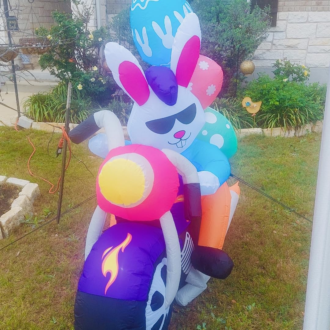 SEASONBLOW 6 FT Easter Inflatable Bunny on Motorcycle with Eggs Decorations LED Light Blow Up Rabbit customer photo 1