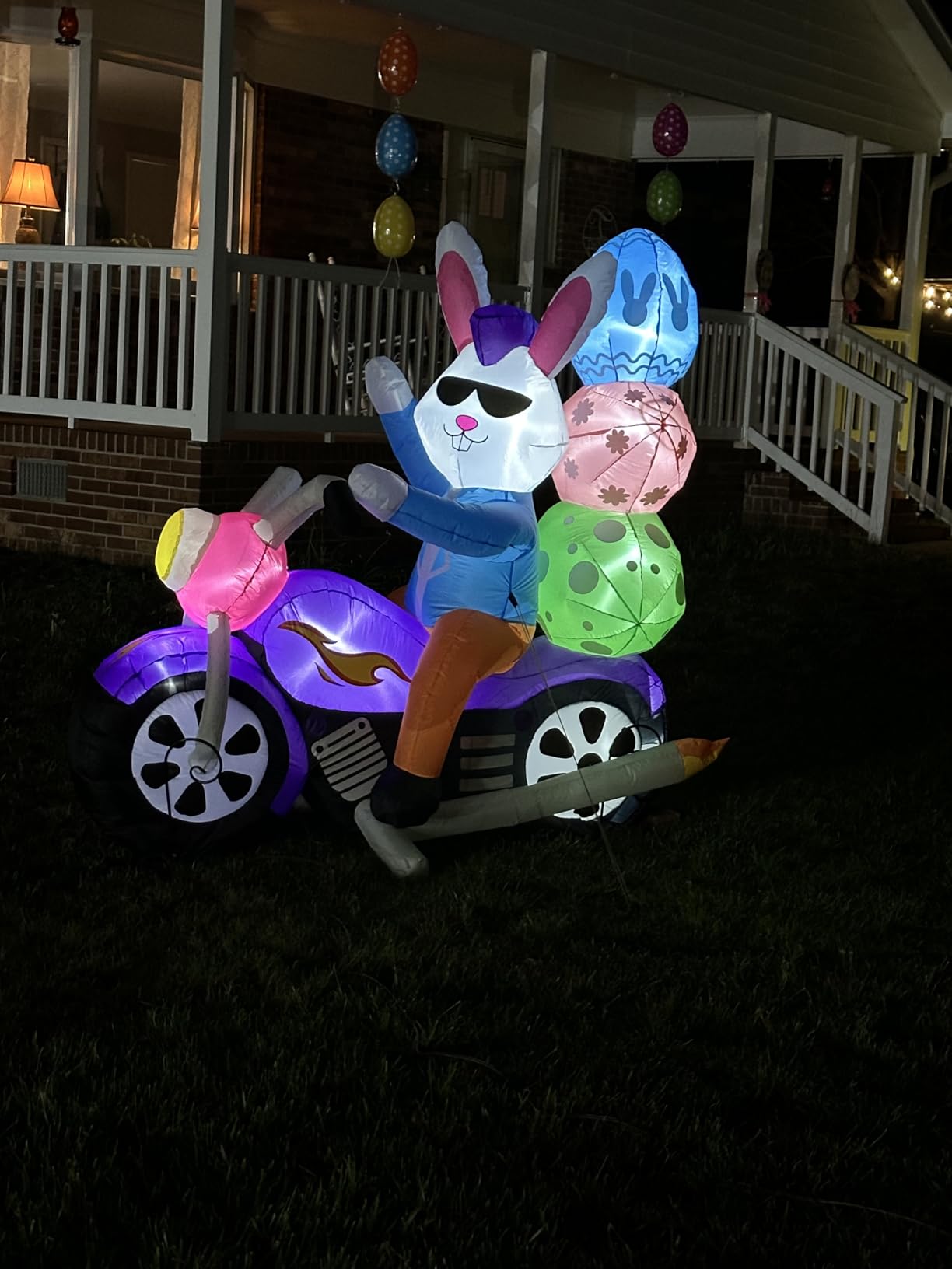 SEASONBLOW 6 FT Easter Inflatable Bunny on Motorcycle with Eggs Decorations LED Light Blow Up Rabbit customer photo 2
